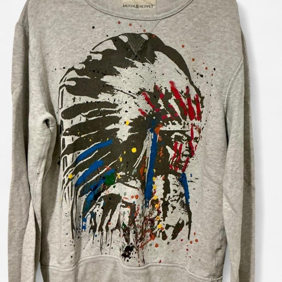 Ralph Lauren Denim & Supply Grey Sweatshirt Paint Splatter Graphic Medium Unisex - Picture 2 of 4